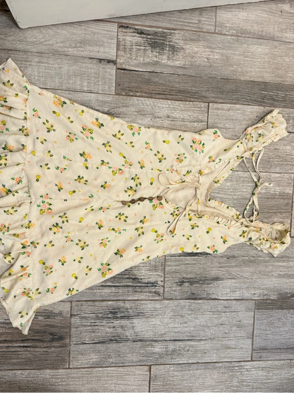 Free People Cream Floral Slip Dress with Green & Yellow Accents - Picture 2 of 5